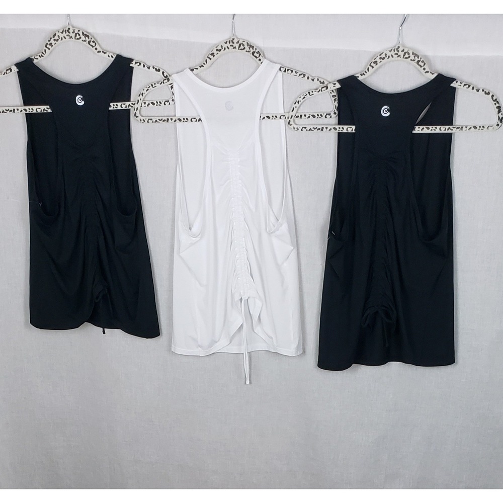Johnny Was Calme Womens Ruched Back Racerback Tank Top Bundle 3 Black White L